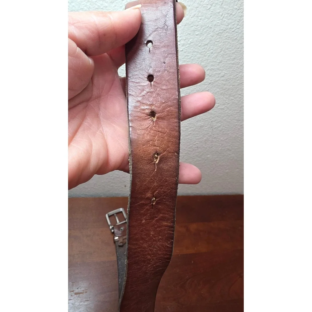 Unbranded Leather Belt Mens 42 Brown Casual Rugged Workwear Buckle